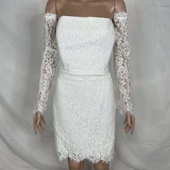 Park & Fifth White Lace Off-Shoulder Mini Dress - Picture 1 of 5